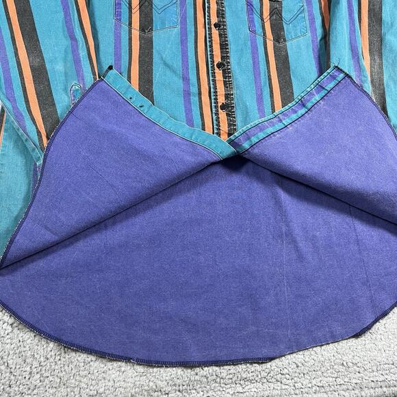 Wrangler Brushpopper Shirt Mens 18.5 Stripe Colorful Western Rodeo Cowboy VTG - Picture 9 of 12